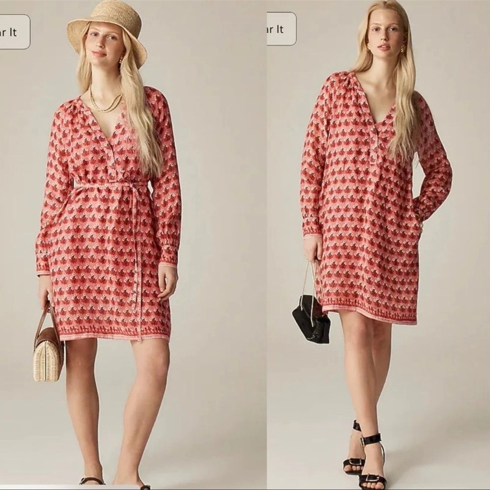 NEW J Crew Cabana Mini Dress Pink Floral Coral Pink block-print ramie Cotton xs